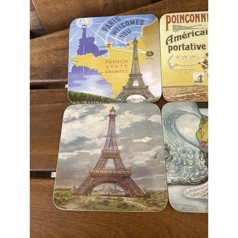 Vintage French Paris Art Deco Travel Poster Cork Coasters Set of 6‎ Eiffel Tower